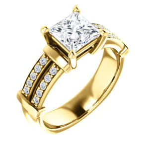 CZ Wedding Set, featuring The Rachana engagement ring (Customizable Princess Cut Design with Wide Split-Pavé Band and Euro Shank) - Image 6