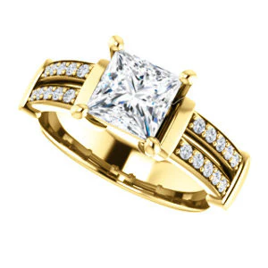 CZ Wedding Set, featuring The Rachana engagement ring (Customizable Princess Cut Design with Wide Split-Pavé Band and Euro Shank) - Image 8