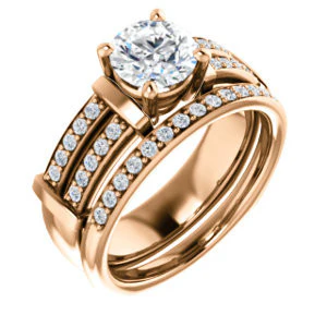 CZ Wedding Set, featuring The Rachana engagement ring (Customizable Round Cut Design with Wide Split-Pavé Band and Euro Shank) - Image 2