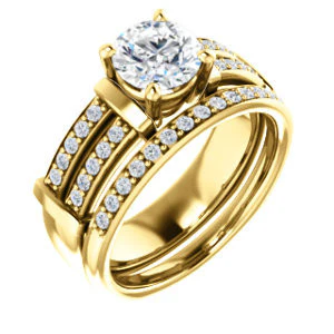 CZ Wedding Set, featuring The Rachana engagement ring (Customizable Round Cut Design with Wide Split-Pavé Band and Euro Shank) - Image 4