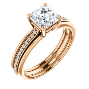 CZ Wedding Set, featuring The Rikki engagement ring (Customizable Asscher Cut Design with Double-Grooved Pavé Band) - Image 10