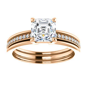 CZ Wedding Set, featuring The Rikki engagement ring (Customizable Asscher Cut Design with Double-Grooved Pavé Band) - Image 11