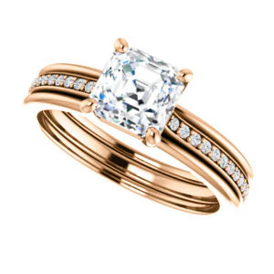 CZ Wedding Set, featuring The Rikki engagement ring (Customizable Asscher Cut Design with Double-Grooved Pavé Band) - Image 13