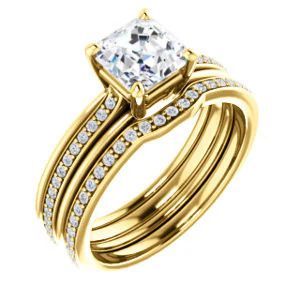 CZ Wedding Set, featuring The Rikki engagement ring (Customizable Asscher Cut Design with Double-Grooved Pavé Band) - Image 2