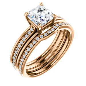 CZ Wedding Set, featuring The Rikki engagement ring (Customizable Asscher Cut Design with Double-Grooved Pavé Band) - Image 4