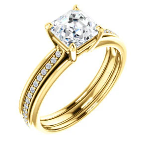 CZ Wedding Set, featuring The Rikki engagement ring (Customizable Asscher Cut Design with Double-Grooved Pavé Band) - Image 6
