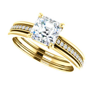 CZ Wedding Set, featuring The Rikki engagement ring (Customizable Asscher Cut Design with Double-Grooved Pavé Band) - Image 9