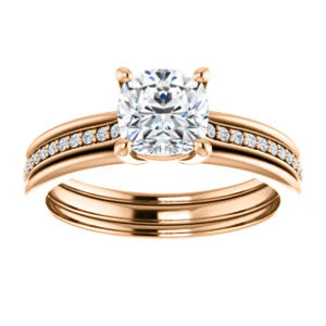 CZ Wedding Set, featuring The Rikki engagement ring (Customizable Cushion Cut Design with Double-Grooved Pavé Band) - Image 11