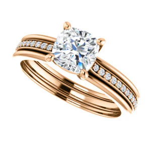 CZ Wedding Set, featuring The Rikki engagement ring (Customizable Cushion Cut Design with Double-Grooved Pavé Band) - Image 13