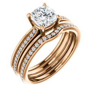 CZ Wedding Set, featuring The Rikki engagement ring (Customizable Cushion Cut Design with Double-Grooved Pavé Band) - Image 2