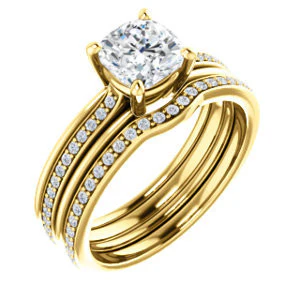 CZ Wedding Set, featuring The Rikki engagement ring (Customizable Cushion Cut Design with Double-Grooved Pavé Band) - Image 4