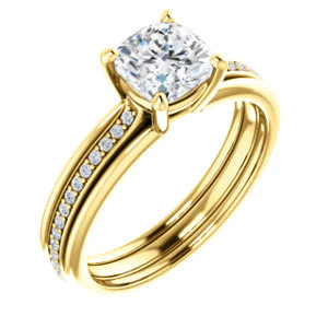 CZ Wedding Set, featuring The Rikki engagement ring (Customizable Cushion Cut Design with Double-Grooved Pavé Band) - Image 6