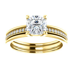 CZ Wedding Set, featuring The Rikki engagement ring (Customizable Cushion Cut Design with Double-Grooved Pavé Band) - Image 7