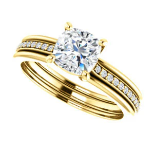 CZ Wedding Set, featuring The Rikki engagement ring (Customizable Cushion Cut Design with Double-Grooved Pavé Band) - Image 9