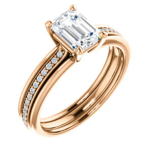 CZ Wedding Set, featuring The Rikki engagement ring (Customizable Emerald Cut Design with Double-Grooved Pavé Band) - Image 10