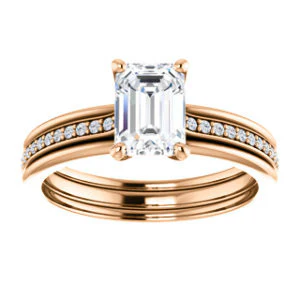 CZ Wedding Set, featuring The Rikki engagement ring (Customizable Emerald Cut Design with Double-Grooved Pavé Band) - Image 11