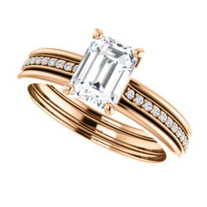 CZ Wedding Set, featuring The Rikki engagement ring (Customizable Emerald Cut Design with Double-Grooved Pavé Band) - Image 12