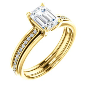 CZ Wedding Set, featuring The Rikki engagement ring (Customizable Emerald Cut Design with Double-Grooved Pavé Band) - Image 6