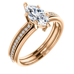 CZ Wedding Set, featuring The Rikki engagement ring (Customizable Marquise Cut Design with Double-Grooved Pavé Band) - Image 10