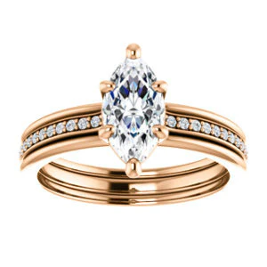 CZ Wedding Set, featuring The Rikki engagement ring (Customizable Marquise Cut Design with Double-Grooved Pavé Band) - Image 11