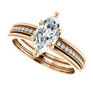 CZ Wedding Set, featuring The Rikki engagement ring (Customizable Marquise Cut Design with Double-Grooved Pavé Band) - Image 13
