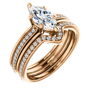 CZ Wedding Set, featuring The Rikki engagement ring (Customizable Marquise Cut Design with Double-Grooved Pavé Band) - Image 2