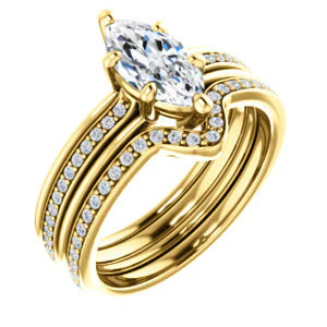 CZ Wedding Set, featuring The Rikki engagement ring (Customizable Marquise Cut Design with Double-Grooved Pavé Band) - Image 4