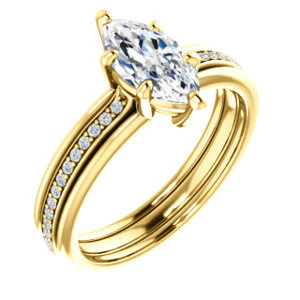 CZ Wedding Set, featuring The Rikki engagement ring (Customizable Marquise Cut Design with Double-Grooved Pavé Band) - Image 6