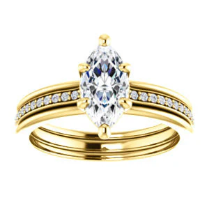 CZ Wedding Set, featuring The Rikki engagement ring (Customizable Marquise Cut Design with Double-Grooved Pavé Band) - Image 7