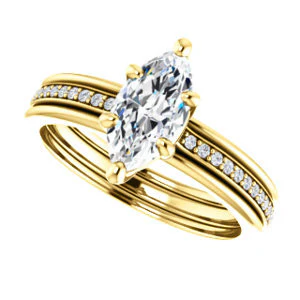 CZ Wedding Set, featuring The Rikki engagement ring (Customizable Marquise Cut Design with Double-Grooved Pavé Band) - Image 9