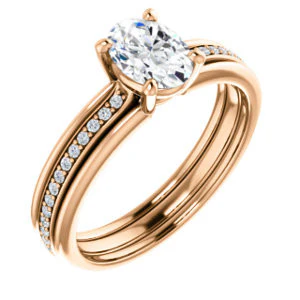 CZ Wedding Set, featuring The Rikki engagement ring (Customizable Oval Cut Design with Double-Grooved Pavé Band) - Image 10