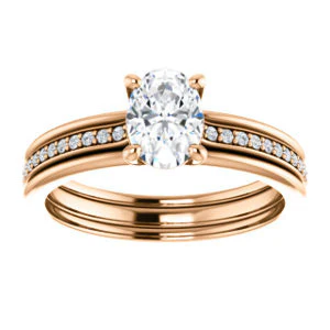 CZ Wedding Set, featuring The Rikki engagement ring (Customizable Oval Cut Design with Double-Grooved Pavé Band) - Image 11