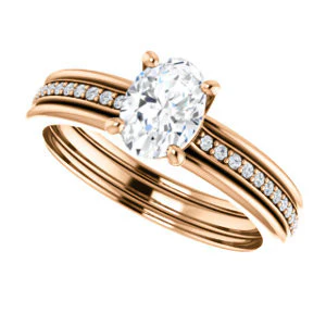 CZ Wedding Set, featuring The Rikki engagement ring (Customizable Oval Cut Design with Double-Grooved Pavé Band) - Image 13