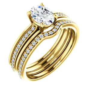 CZ Wedding Set, featuring The Rikki engagement ring (Customizable Oval Cut Design with Double-Grooved Pavé Band) - Image 2