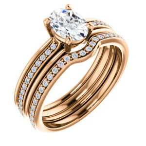 CZ Wedding Set, featuring The Rikki engagement ring (Customizable Oval Cut Design with Double-Grooved Pavé Band) - Image 4