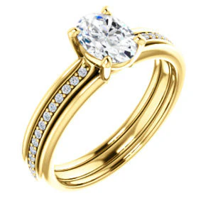 CZ Wedding Set, featuring The Rikki engagement ring (Customizable Oval Cut Design with Double-Grooved Pavé Band) - Image 6