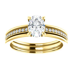 CZ Wedding Set, featuring The Rikki engagement ring (Customizable Oval Cut Design with Double-Grooved Pavé Band) - Image 7