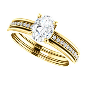 CZ Wedding Set, featuring The Rikki engagement ring (Customizable Oval Cut Design with Double-Grooved Pavé Band) - Image 9