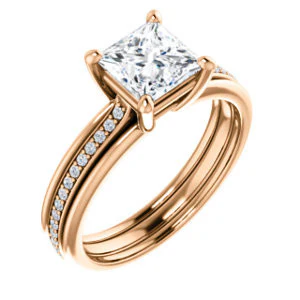 CZ Wedding Set, featuring The Rikki engagement ring (Customizable Princess Cut Design with Double-Grooved Pavé Band) - Image 10