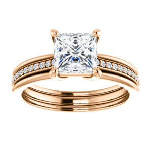 CZ Wedding Set, featuring The Rikki engagement ring (Customizable Princess Cut Design with Double-Grooved Pavé Band) - Image 11