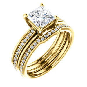 CZ Wedding Set, featuring The Rikki engagement ring (Customizable Princess Cut Design with Double-Grooved Pavé Band) - Image 4