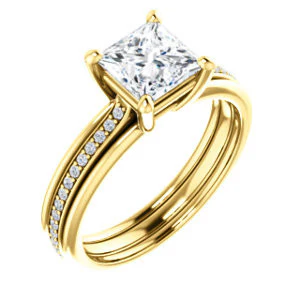 CZ Wedding Set, featuring The Rikki engagement ring (Customizable Princess Cut Design with Double-Grooved Pavé Band) - Image 6