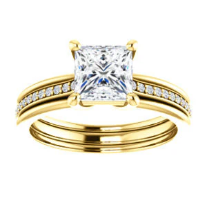 CZ Wedding Set, featuring The Rikki engagement ring (Customizable Princess Cut Design with Double-Grooved Pavé Band) - Image 7