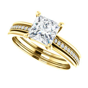 CZ Wedding Set, featuring The Rikki engagement ring (Customizable Princess Cut Design with Double-Grooved Pavé Band) - Image 9