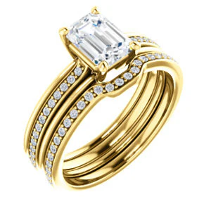 CZ Wedding Set, featuring The Rikki engagement ring (Customizable Radiant Cut Design with Double-Grooved Pavé Band) - Image 2