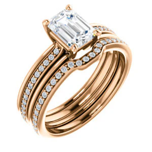 CZ Wedding Set, featuring The Rikki engagement ring (Customizable Radiant Cut Design with Double-Grooved Pavé Band) - Image 4