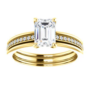 CZ Wedding Set, featuring The Rikki engagement ring (Customizable Radiant Cut Design with Double-Grooved Pavé Band) - Image 7
