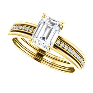 CZ Wedding Set, featuring The Rikki engagement ring (Customizable Radiant Cut Design with Double-Grooved Pavé Band) - Image 9