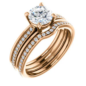 CZ Wedding Set, featuring The Rikki engagement ring (Customizable Round Cut Design with Double-Grooved Pavé Band) - Image 2
