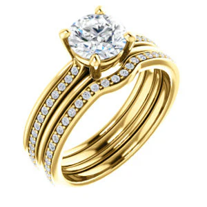 CZ Wedding Set, featuring The Rikki engagement ring (Customizable Round Cut Design with Double-Grooved Pavé Band) - Image 4